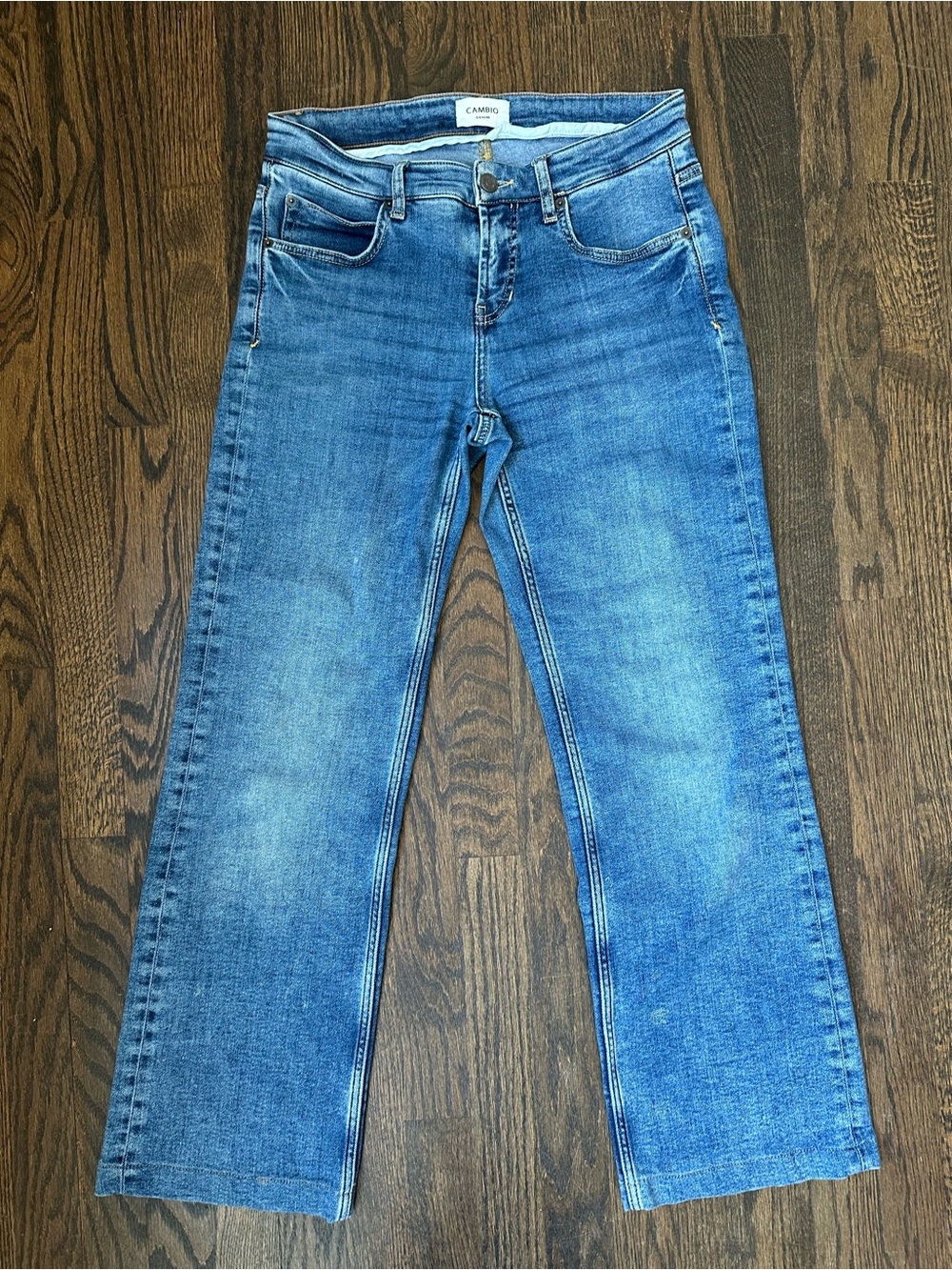 Cambio Jeans Womens 30 Cropped Flare Kick Flare Stretch Denim Blue Wash